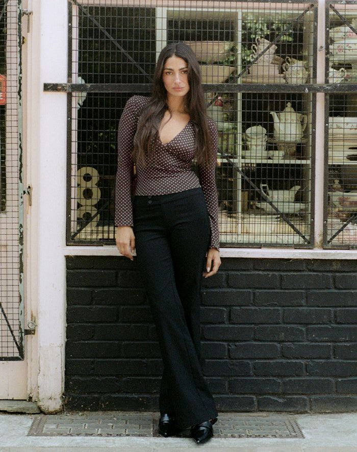 Image of Emesy Long Sleeve Top in MIcro Polka Brown
