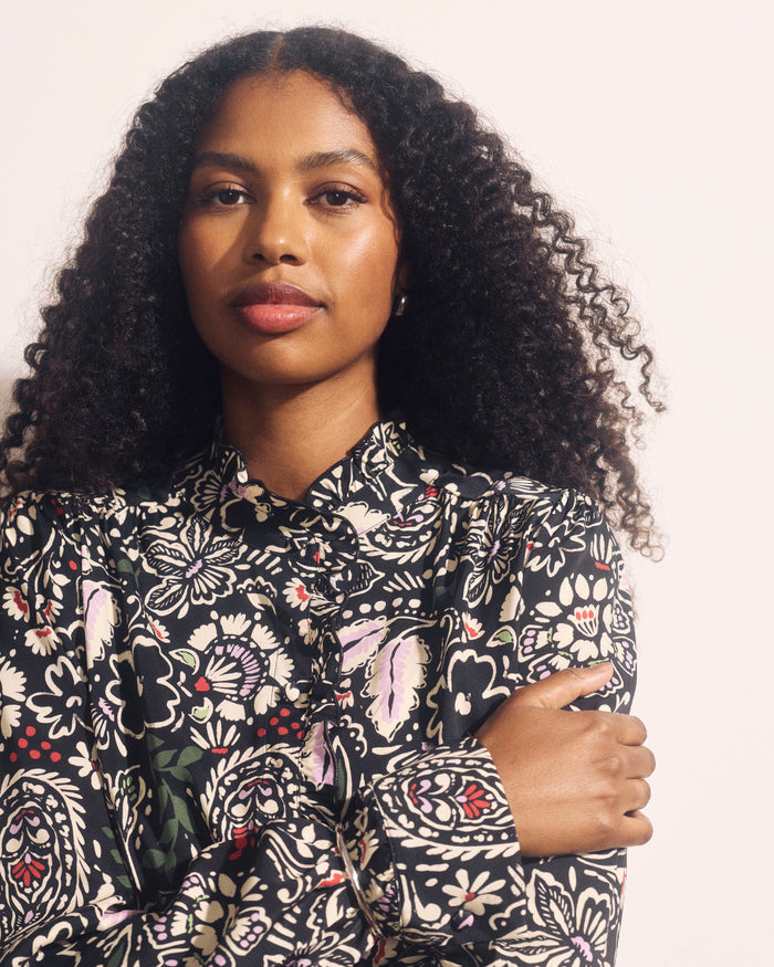 Endora Stretch Cupro Blouse - Black Forest Print | Plus Size & Straight Size Women's Fashion | Universal Standard