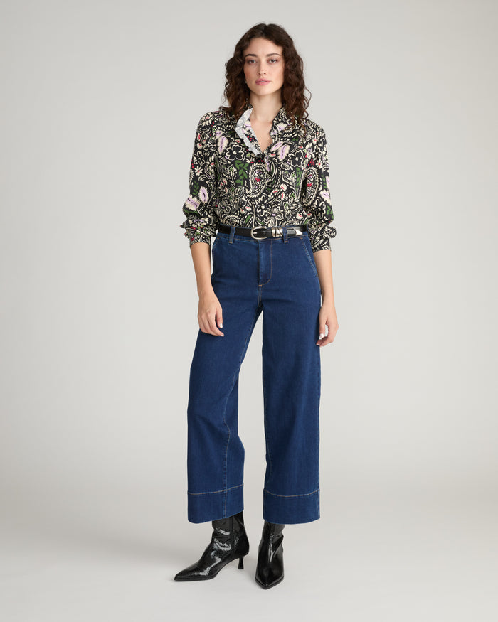 Endora Stretch Cupro Blouse - Black Forest Print | Plus Size & Straight Size Women's Fashion | Universal Standard