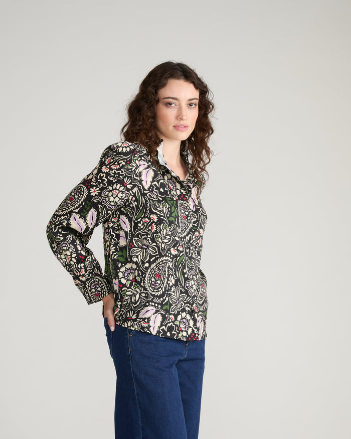 Endora Stretch Cupro Blouse - Black Forest Print | Plus Size & Straight Size Women's Fashion | Universal Standard