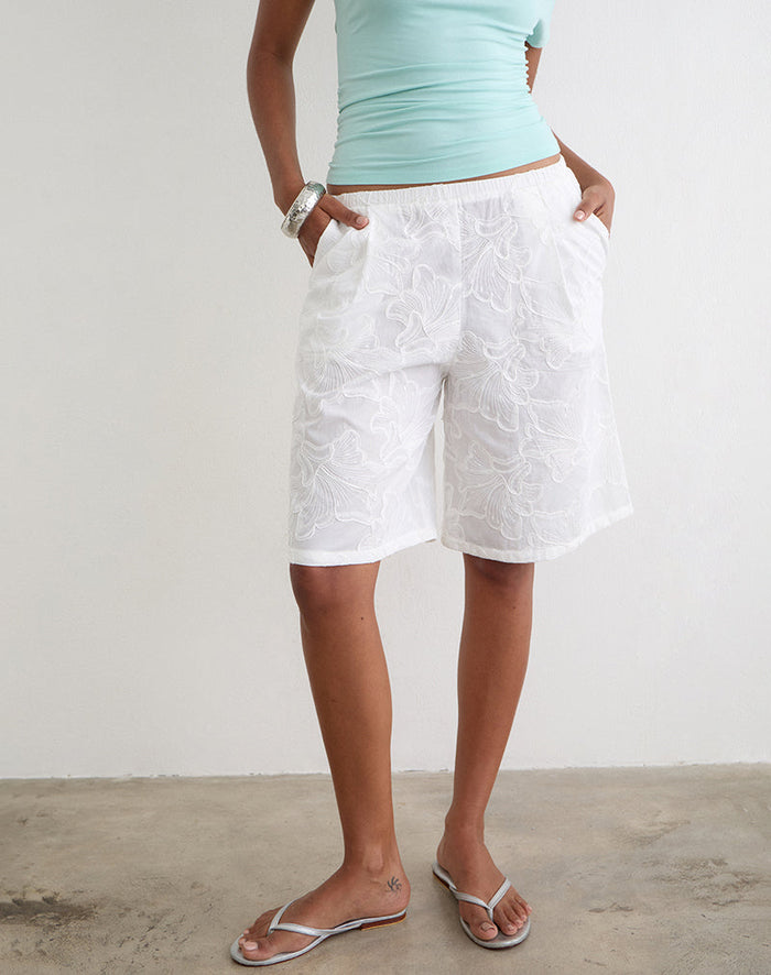 Image of Ennea Longline Short in Broderie White