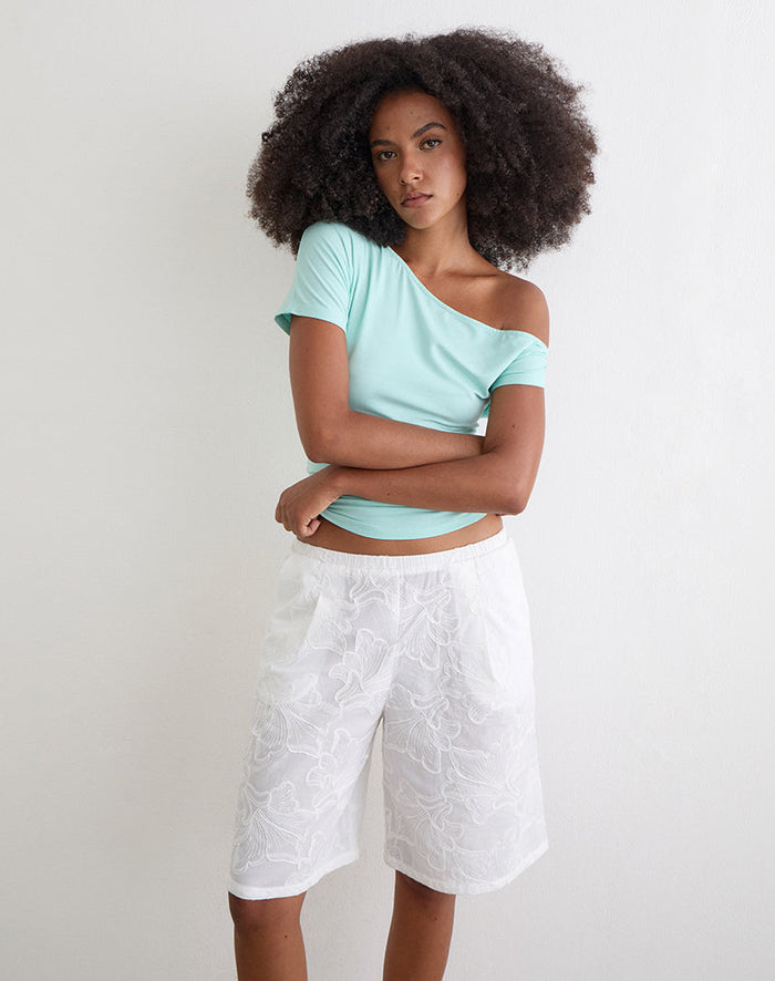 Image of Ennea Longline Short in Broderie White