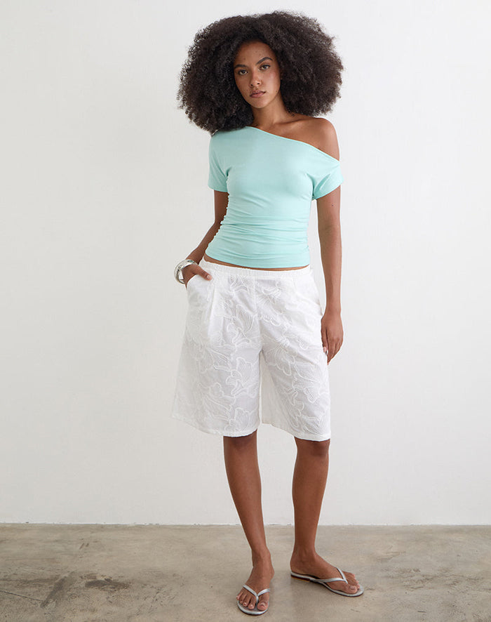 Image of Ennea Longline Short in Broderie White