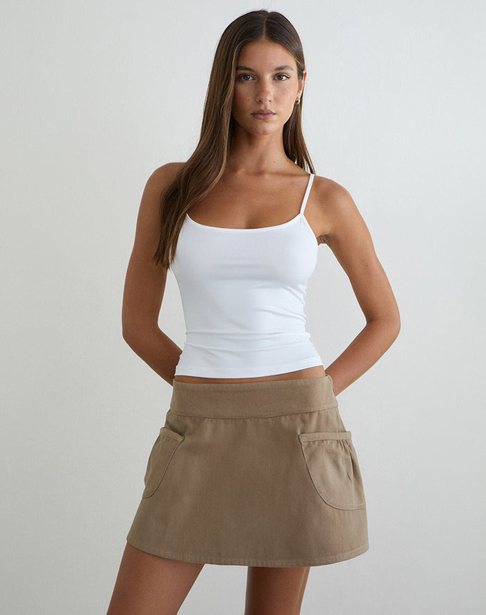 Image of Enyo Mini Skirt in Twill Khaki with Side Pocket