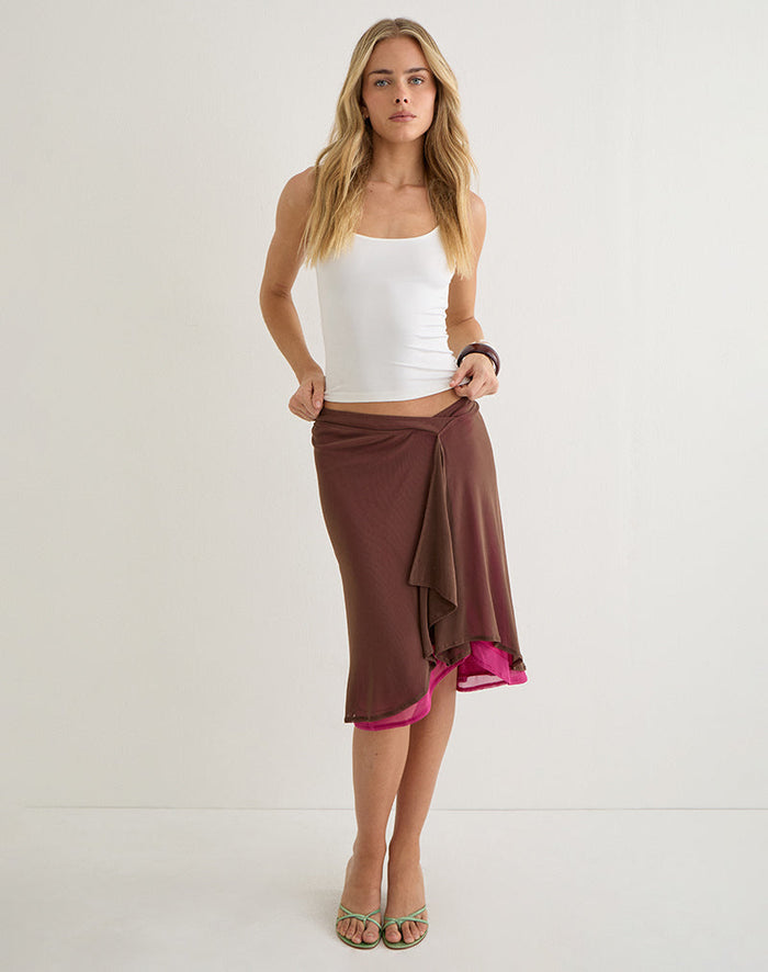 Image of Erinhadi Midi Skirt in Mesh Brown with Hot Pink Lining