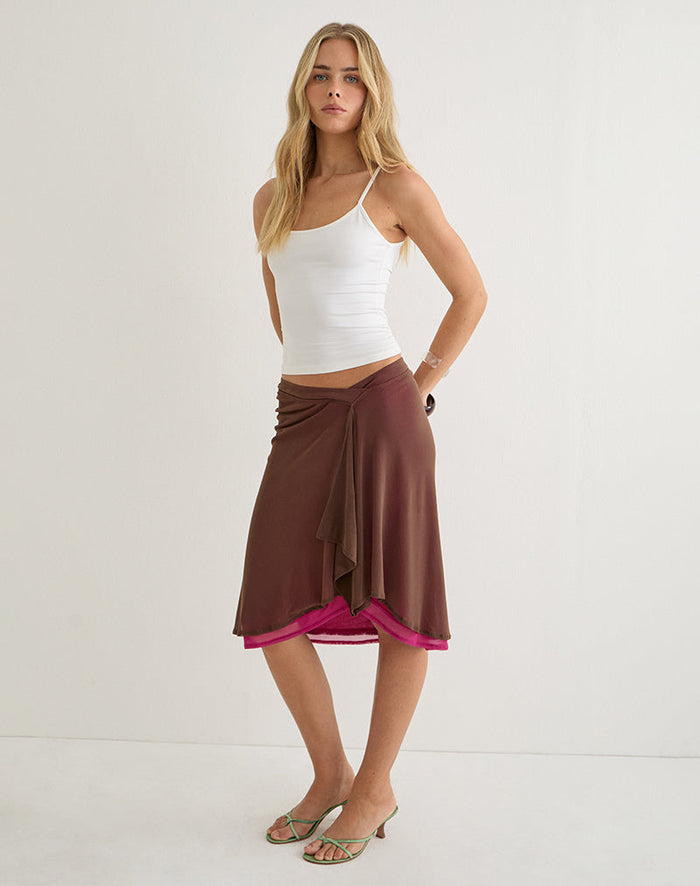 Image of Erinhadi Midi Skirt in Mesh Brown with Hot Pink Lining