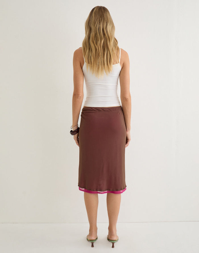 Image of Erinhadi Midi Skirt in Mesh Brown with Hot Pink Lining