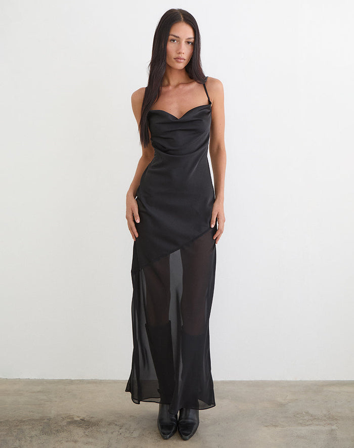 Image of Eshara Maxi Dress in Chiffon Satin Black