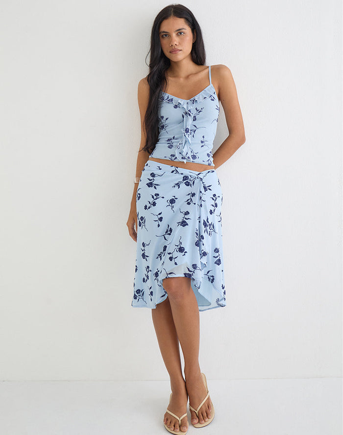 Image of Esmeray Midi Skirt in Thin Leafy Blue