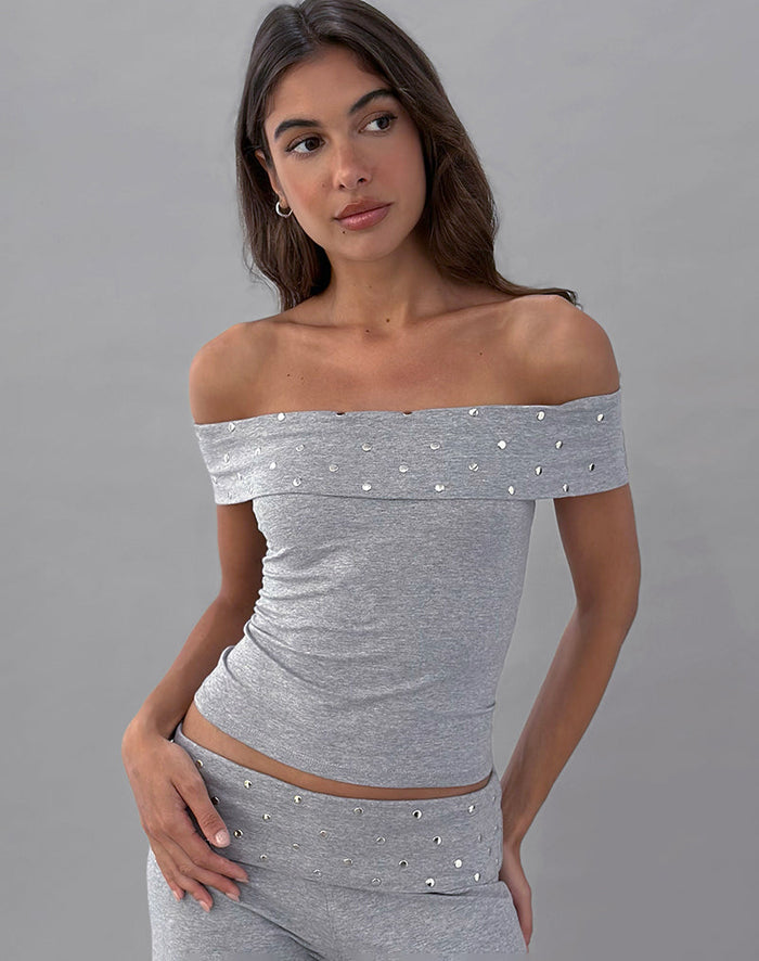 Image of Eulala Bardot Top in Studded Grey Marl