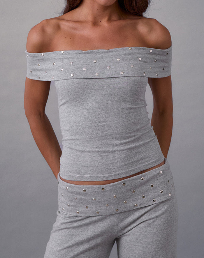 Image of Eulala Bardot Top in Studded Grey Marl