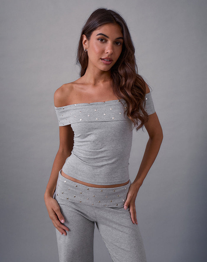 Image of Eulala Bardot Top in Studded Grey Marl