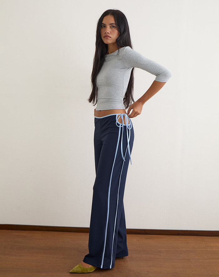 Image of Evander Trouser in Navy with Light Blue Stripe