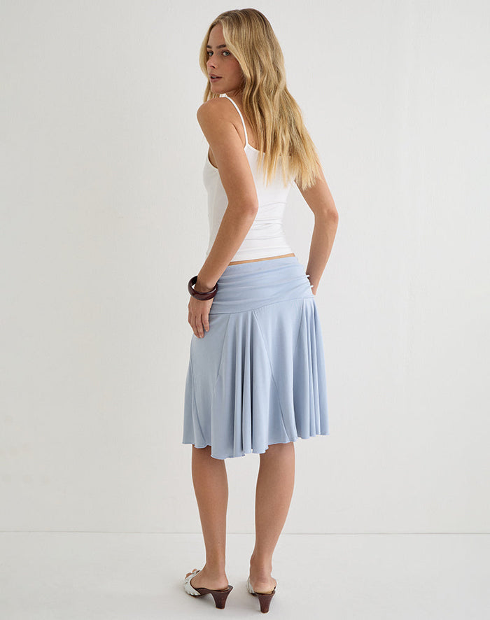 Image of Faliha Midi Skirt in Lyocell Dusty Blue with Pearl Buttons