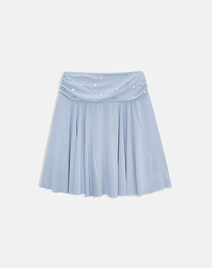 Image of Faliha Midi Skirt in Lyocell Dusty Blue with Pearl Buttons