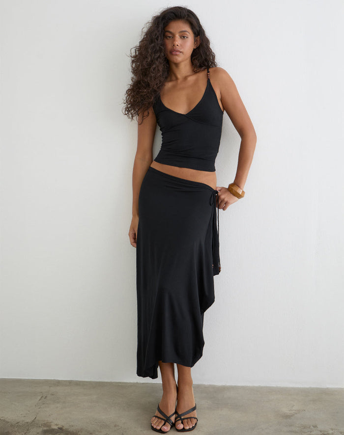 Image of Fara Top with Beads in Jersey Black