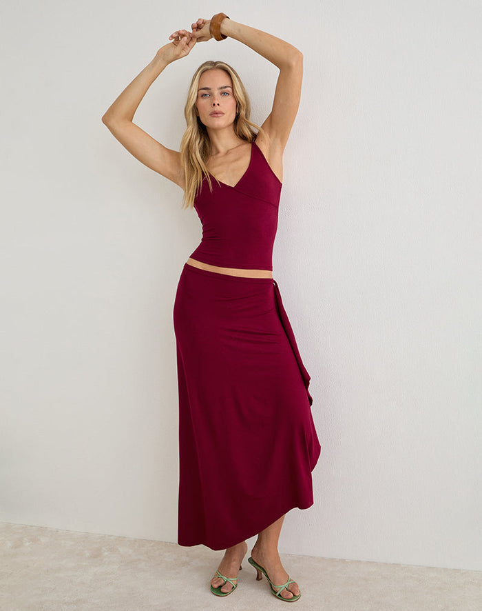 Image of Fara Top with Beads in Jersey Burgundy