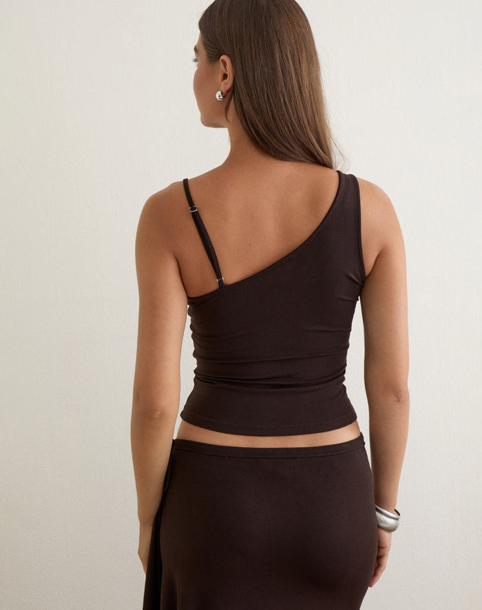 Image of Fara Top with Beads in Jersey Chocolate Brown