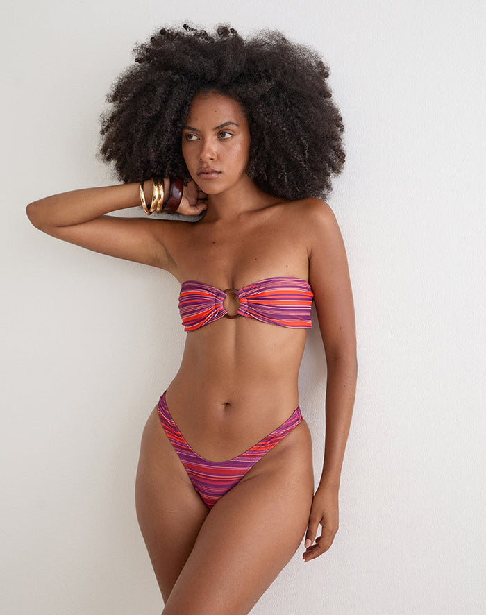 Image of Farida Bikini Bottom in Purple and Red Radiant Lines