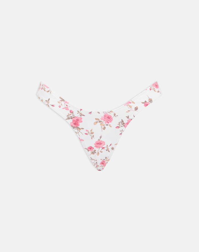 Image of Farida Bikini Bottom in White with Pink Floral Bloom