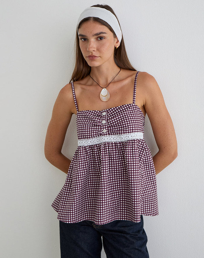 Image of Flika Cami Top in Mini Gingham Wine