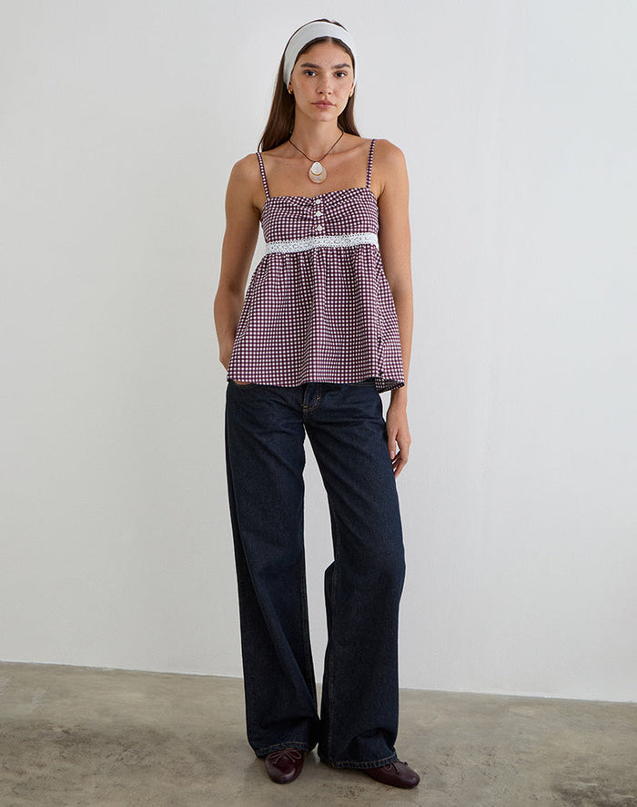 Image of Flika Cami Top in Mini Gingham Wine