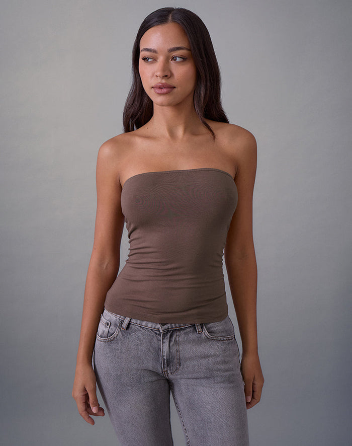 Image of Foster Bandeau Top in Rayon Jersey Deep Taupe
