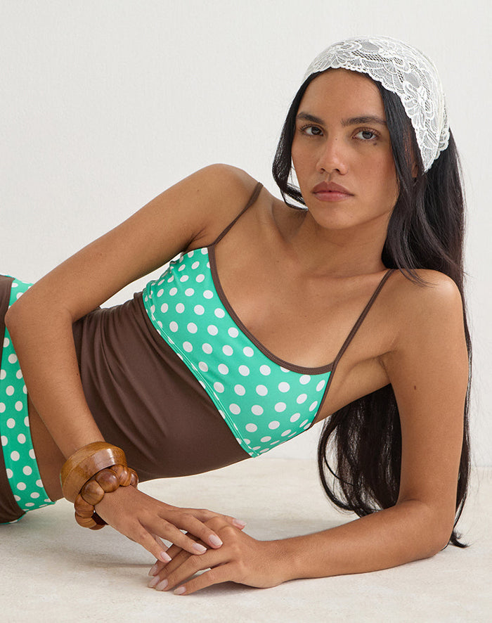 Image of Fraba Tankini in Brown with Medium Polka Green