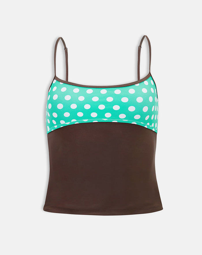 Image of Fraba Tankini in Brown with Medium Polka Green