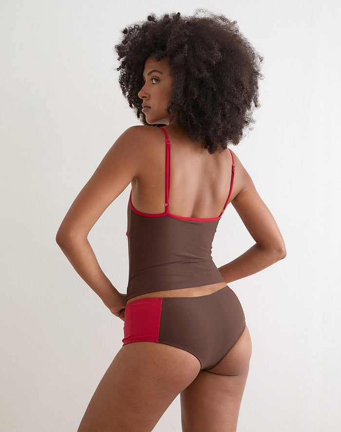 Image of Fraba Tankini in Brown with Red Binding