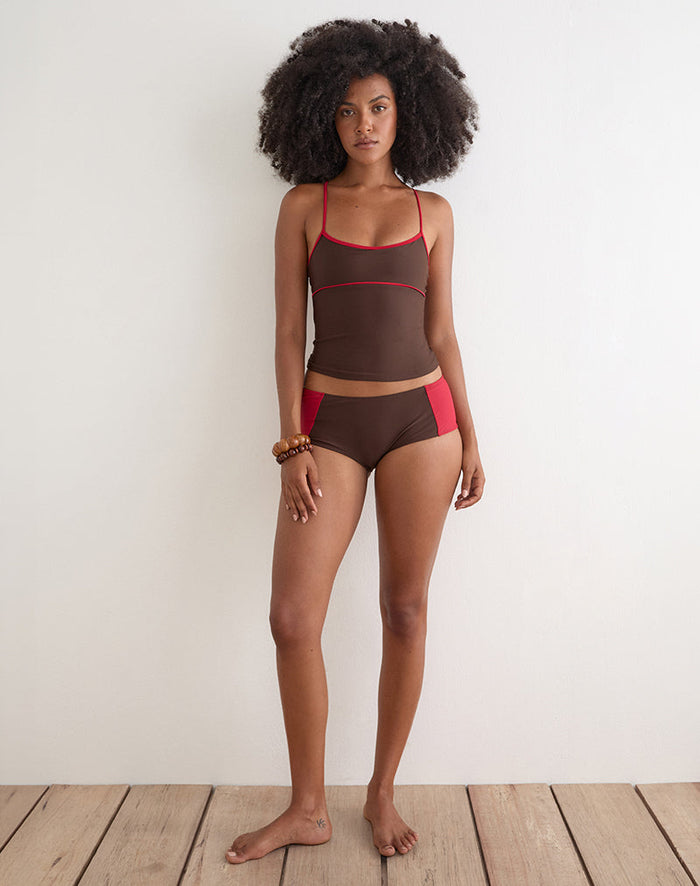 Image of Fraba Tankini in Brown with Red Binding