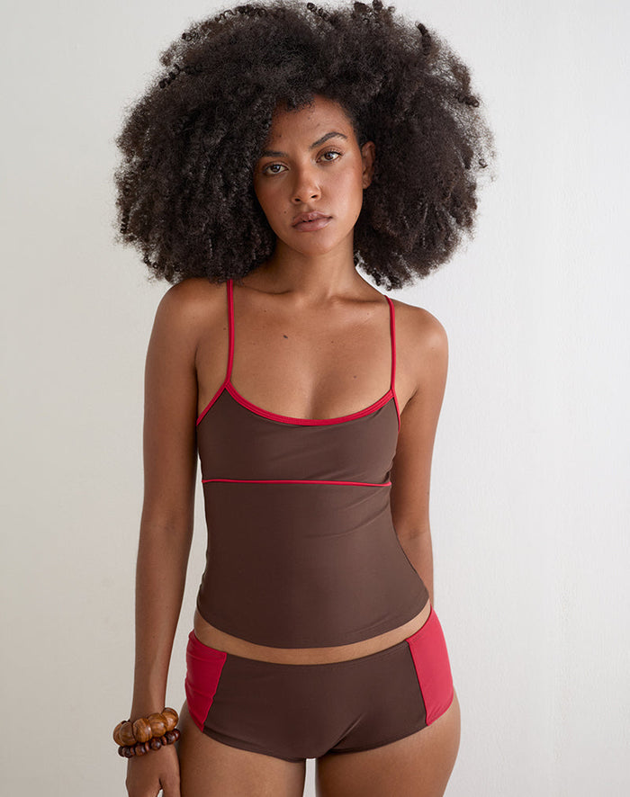 Image of Fraba Tankini in Brown with Red Binding