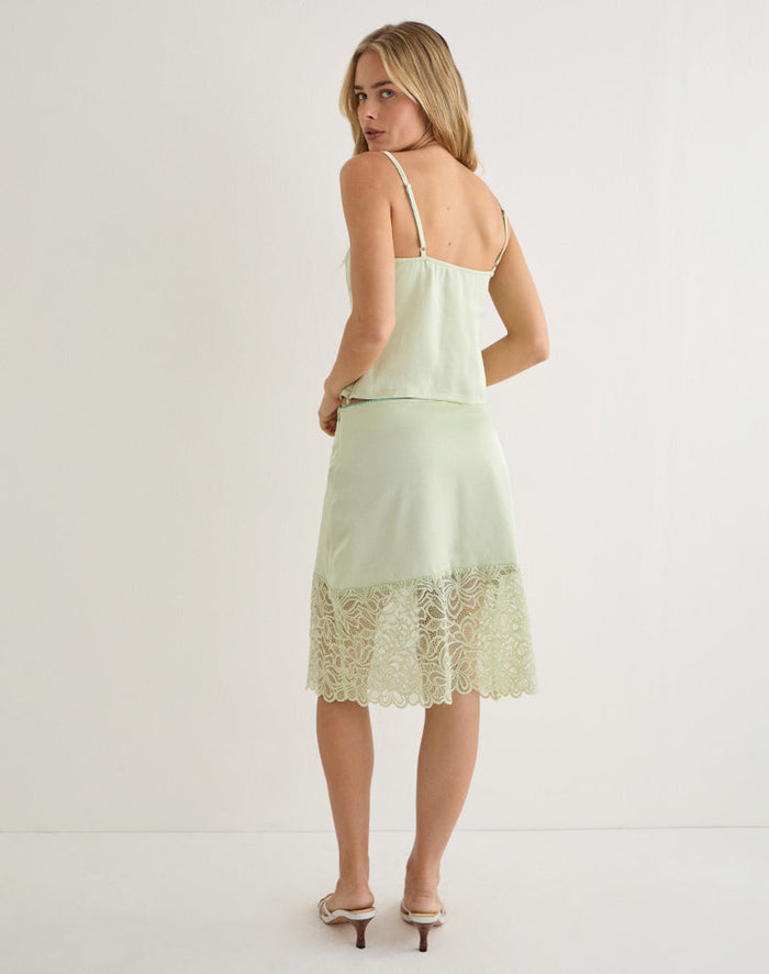 Image of Garula Skirt in Satin Sage with Lace Trim