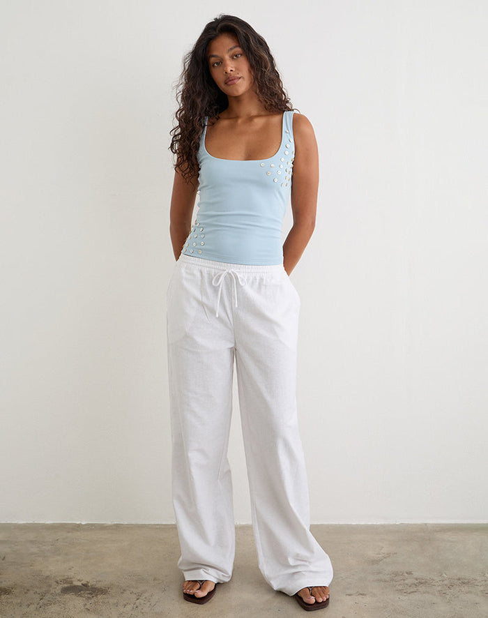 Image of Gelita Vest with Pearl Buttons in Blue Eco Lyocell