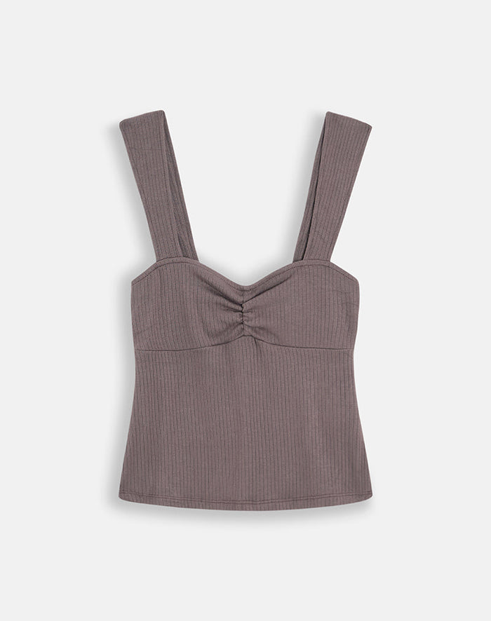 Image of Gincu Ruched Top in Thick Ribbed Coffee Quartz