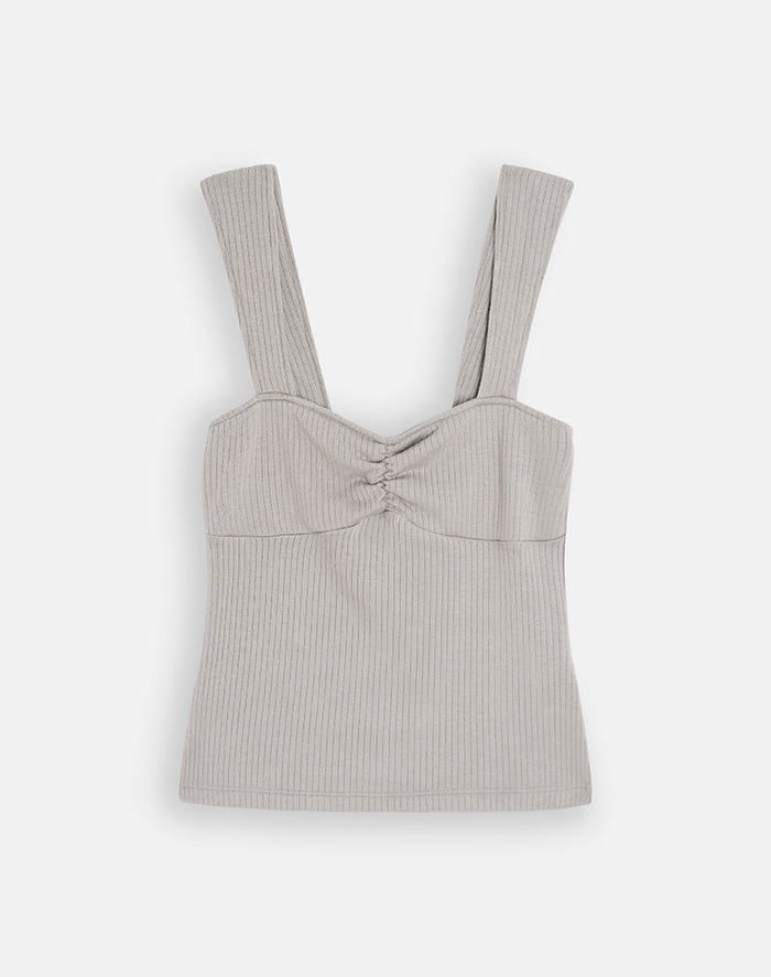 Image of Gincu Ruched Top in Thick Ribbed Moon Rock