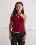 Image of Giunea Knot Halter Top in Burgundy