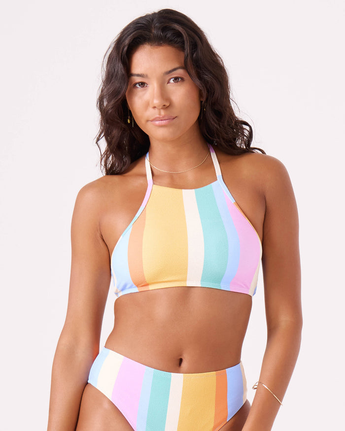 Go My Way High Neck Bikini Top - Colorblock Multi - Roxy