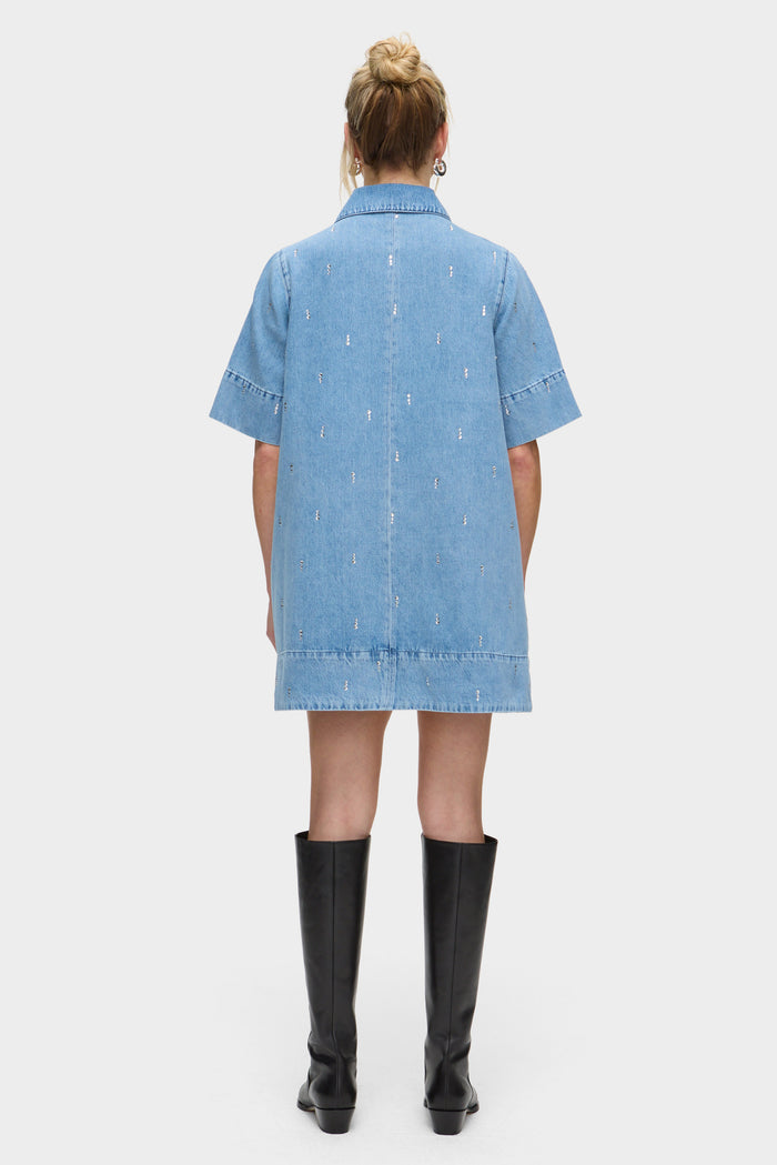 Grace Diamante Short Sleeve Denim Dress