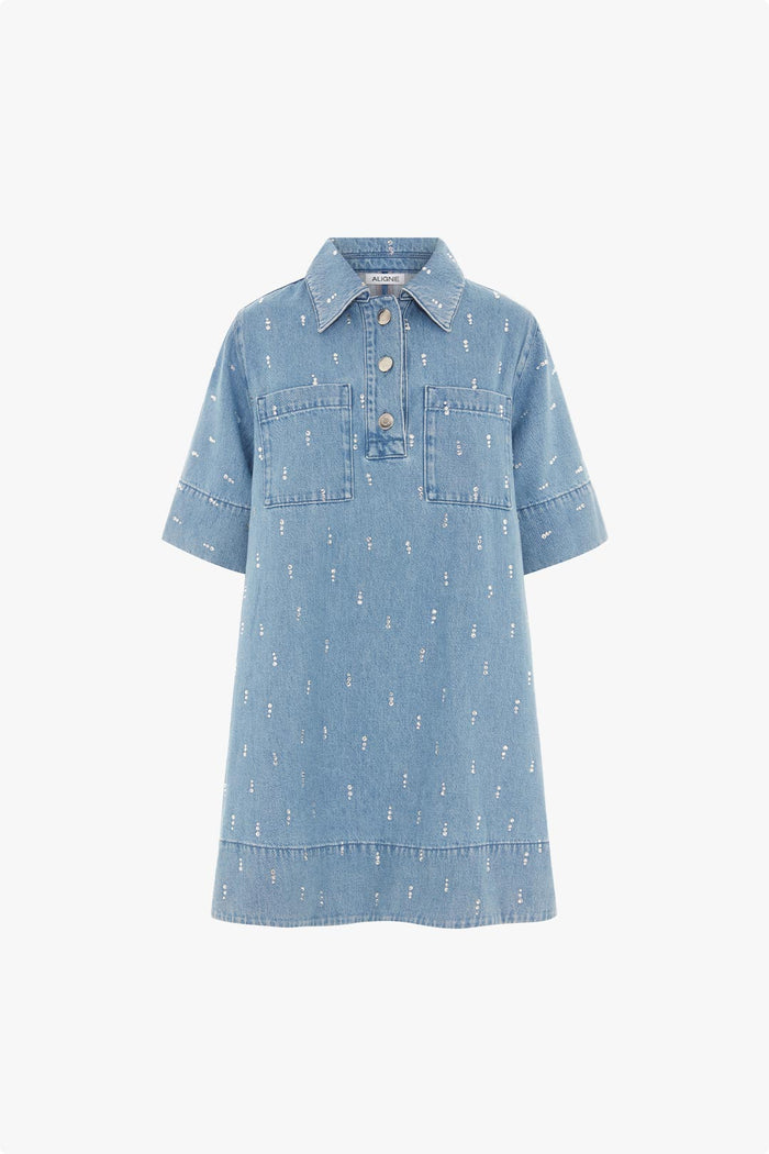Grace Diamante Short Sleeve Denim Dress