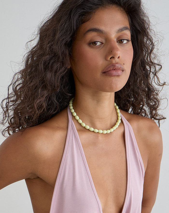 Image of Green Glass Beaded Silver Plated Necklace