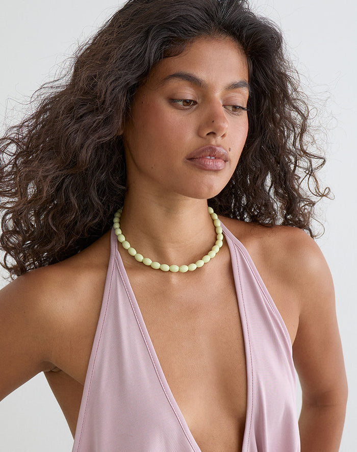 Image of Green Glass Beaded Silver Plated Necklace