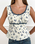 Image of Gronini Top in Ditsy Leaf Rose Navy