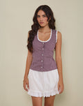Image of Gronita Blouse in Mini Gingham Wine with White Lace
