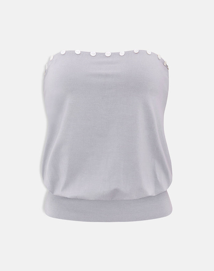 Image of Hagar Top in Lilac Grey with Pearl Button Trim
