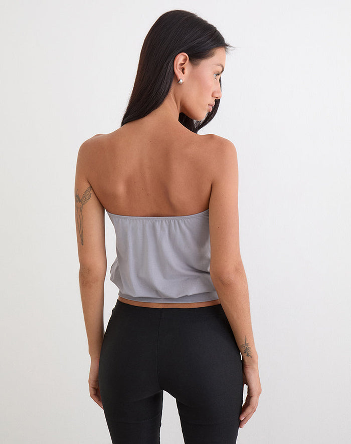 Image of Hagar Top in Lilac Grey with Pearl Button Trim