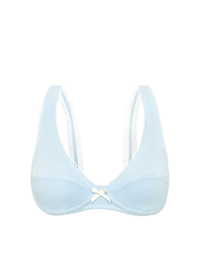 Image of Halai Underwire Bra in Pointelle Blue with Bow