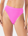 Haleiwa Banded High Waist Moderate Bikini Bottom - Bright Pink - Roxy