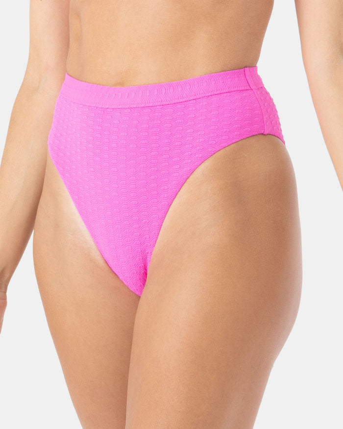 Haleiwa Banded High Waist Moderate Bikini Bottom - Bright Pink - Roxy