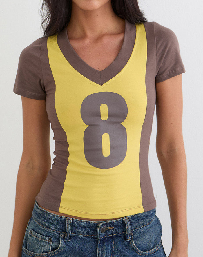 Image of Haloda V Neck Top in Sunflower Coffee Quartz Combination